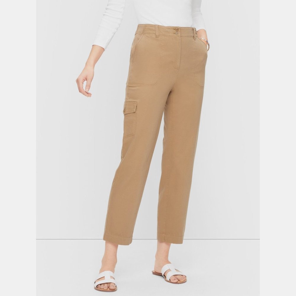 NWT Womens Petite Size 16P Talbots Dark Khaki Cargo Crop Chino Pants